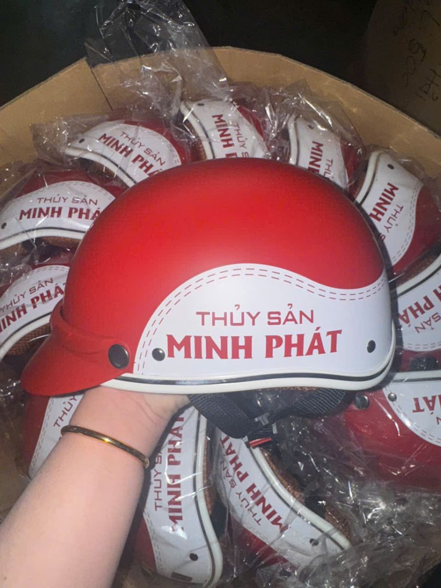 Nón Bảo Hiểm Quà Tặng In Logo Thủy Sản Minh Phát
