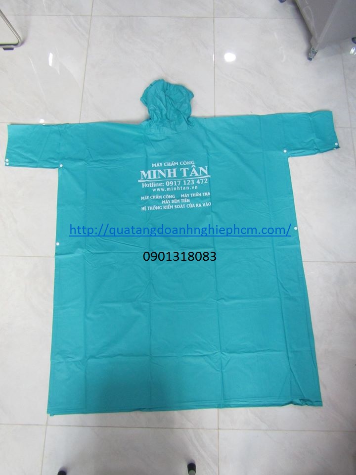 áo mưa quà tặng in logo thương hiệu máy chắm công Minh Tâm